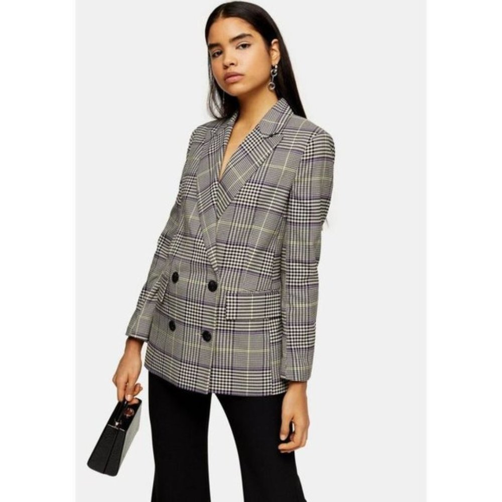 TOPSHOP Purple Check Double Breasted Blazer